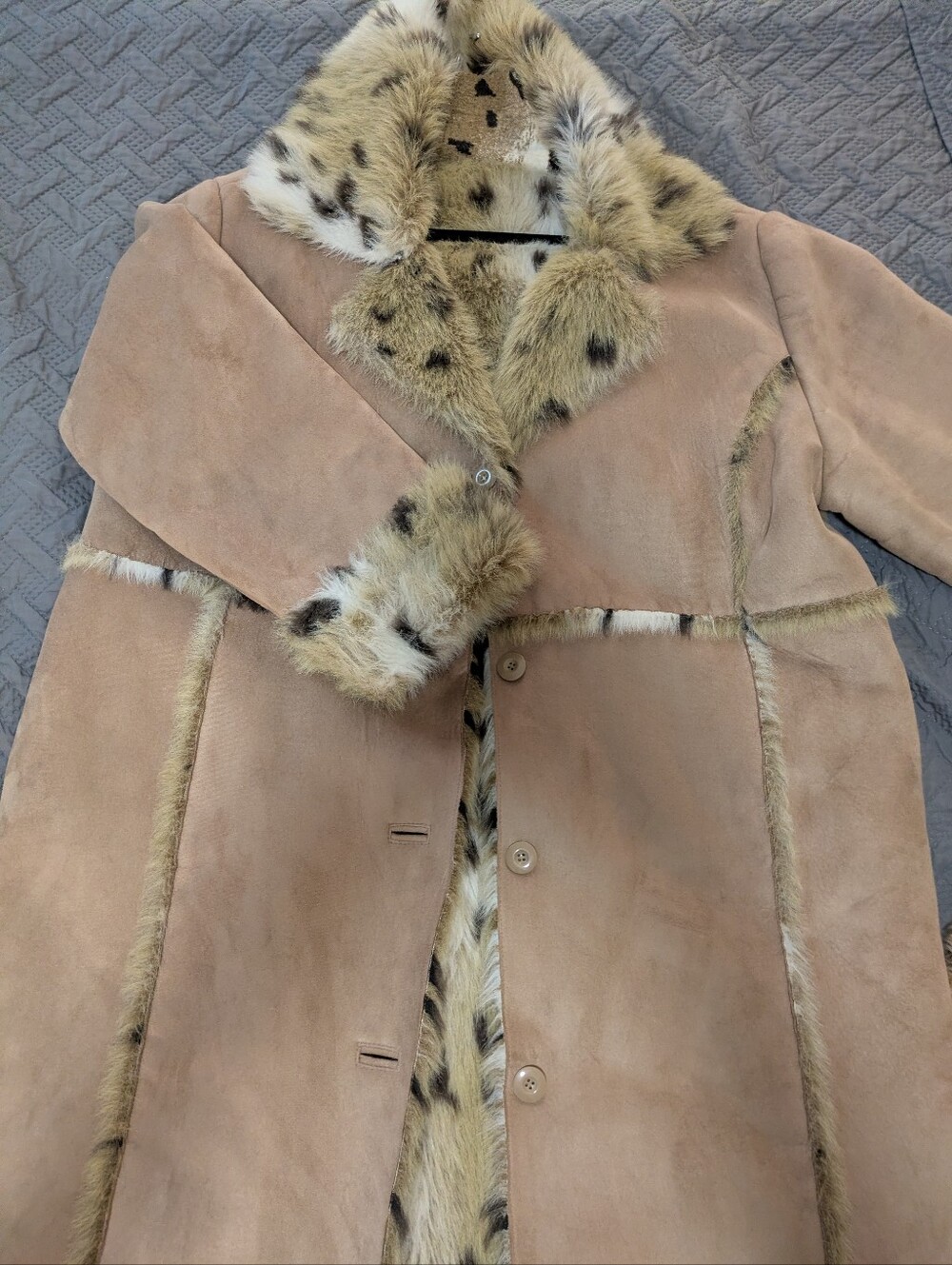 3X Womens Faux Shearling Coat with Fur Trim - Ankle Length